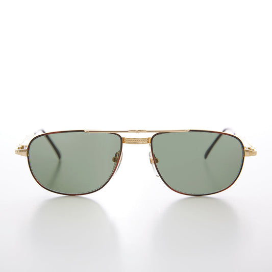Gold Low Profile Fancy Aviator Vintage Sunglass - Ceaser