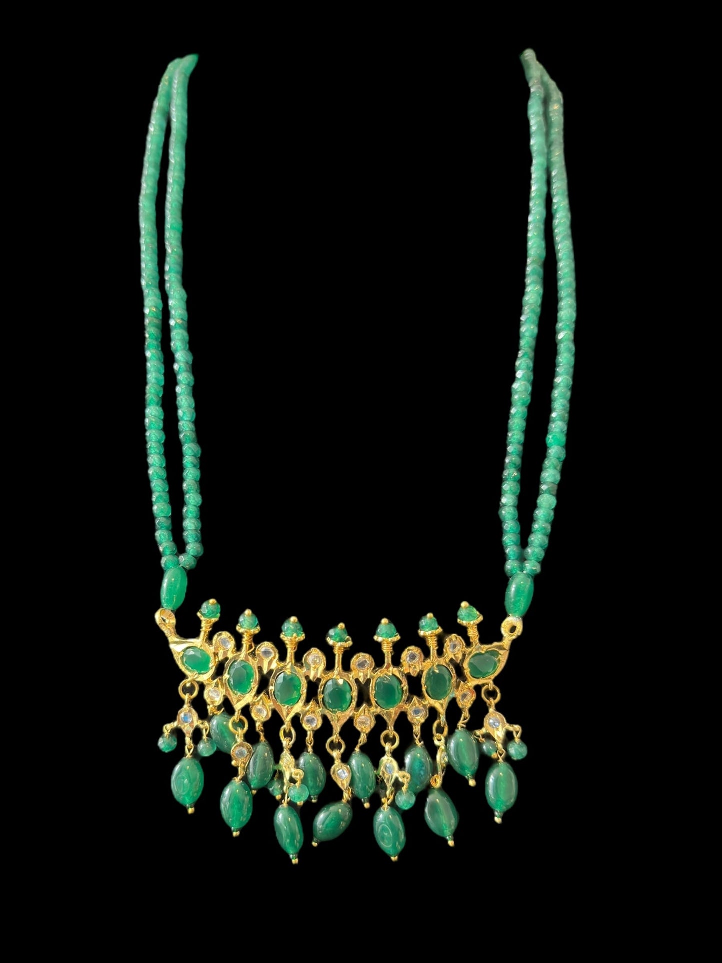 PS512 Tirmani with chandbali in green beads ( SHIPS IN 2 WEEKS )