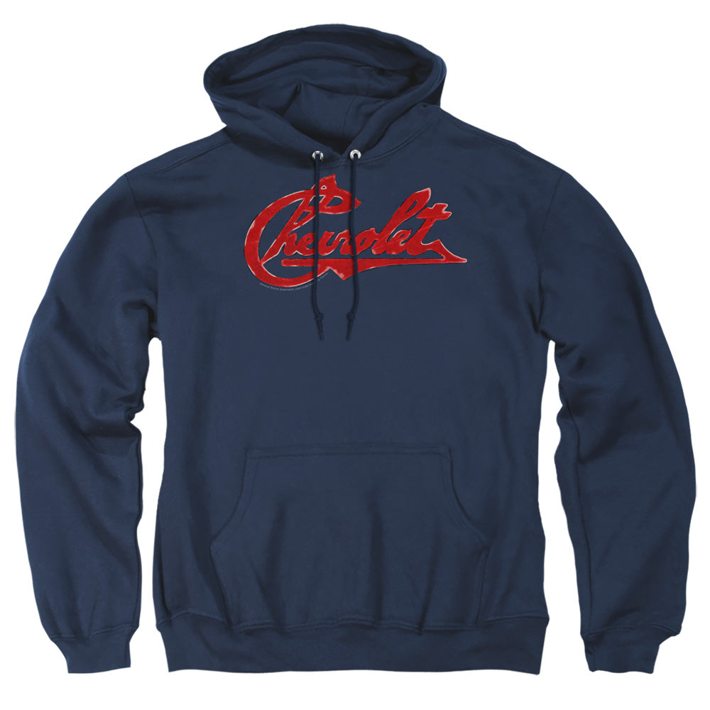 Chevrolet Chevrolet Script Distressed Mens Hoodie Navy Officially Licensed