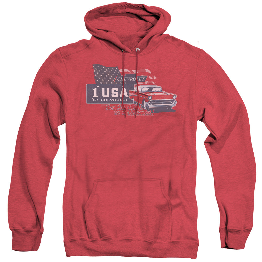 Chevrolet See The Usa Heather Mens Hoodie Red Officially Licensed