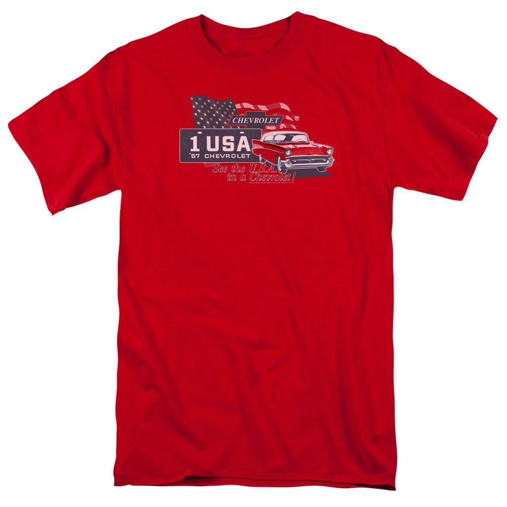 Chevrolet See The Usa Mens T Shirt Red Officially Licensed