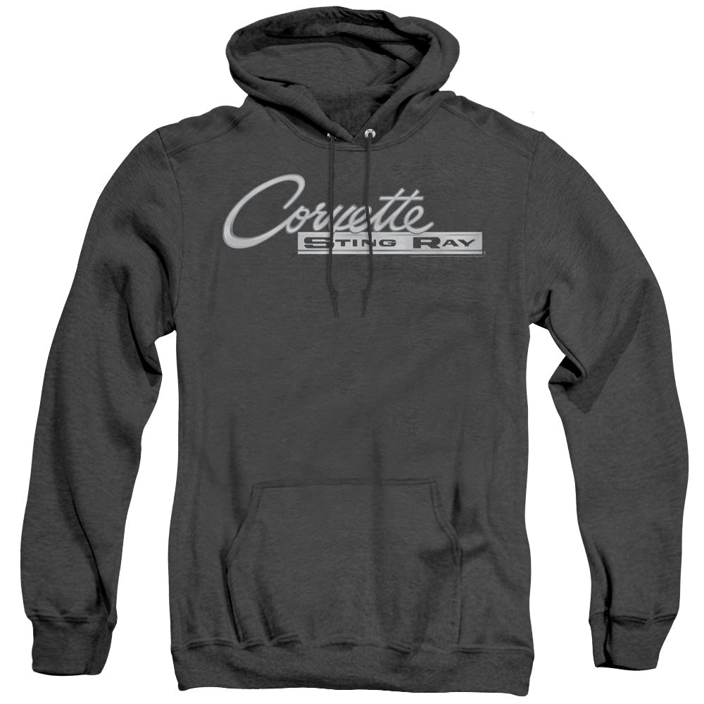 Chevrolet Chrome Stingray Logo Mens Heather Hoodie Black Officially Licensed