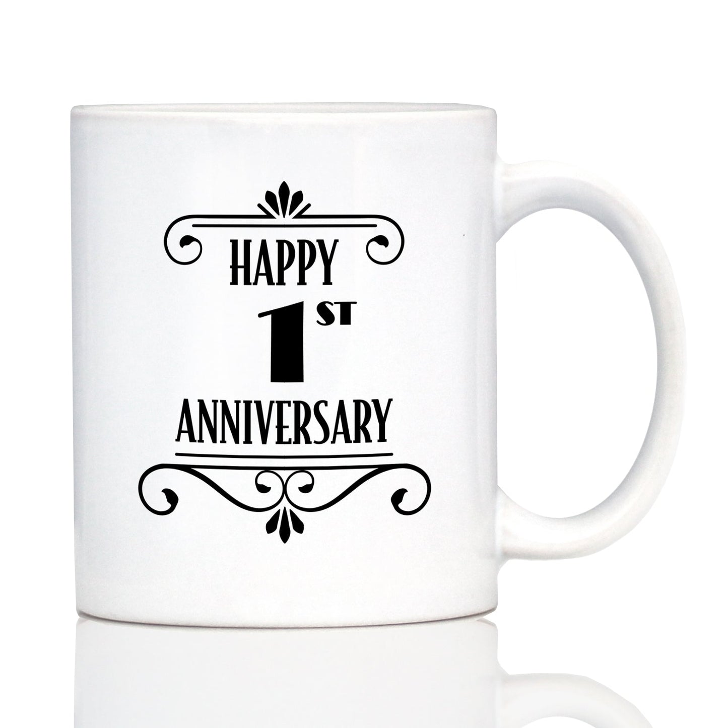 Happy 1st Anniversary Coffee Mug Gifts 1 Year Anniversary Art Deco Party Decor White Ceramic Coffee Cup