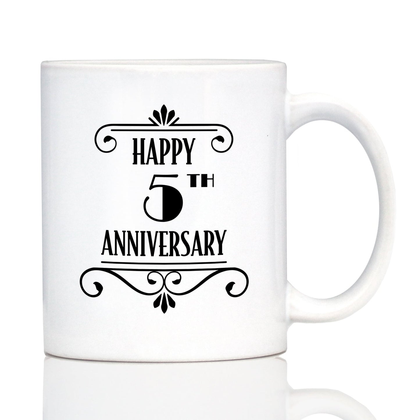 Happy 5th Anniversary Coffee Mug Gifts 5 Year Anniversary Art Deco Party Decor White Ceramic Coffee Cup