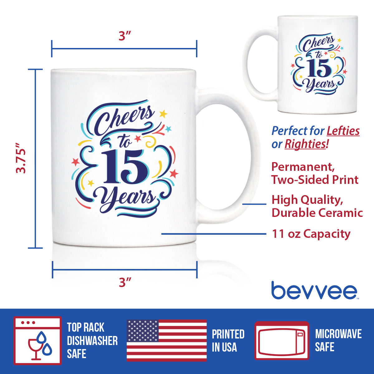 Cheers to 15 Years - Coffee Mug Gifts for Women & Men - 15th Anniversary Party Decor