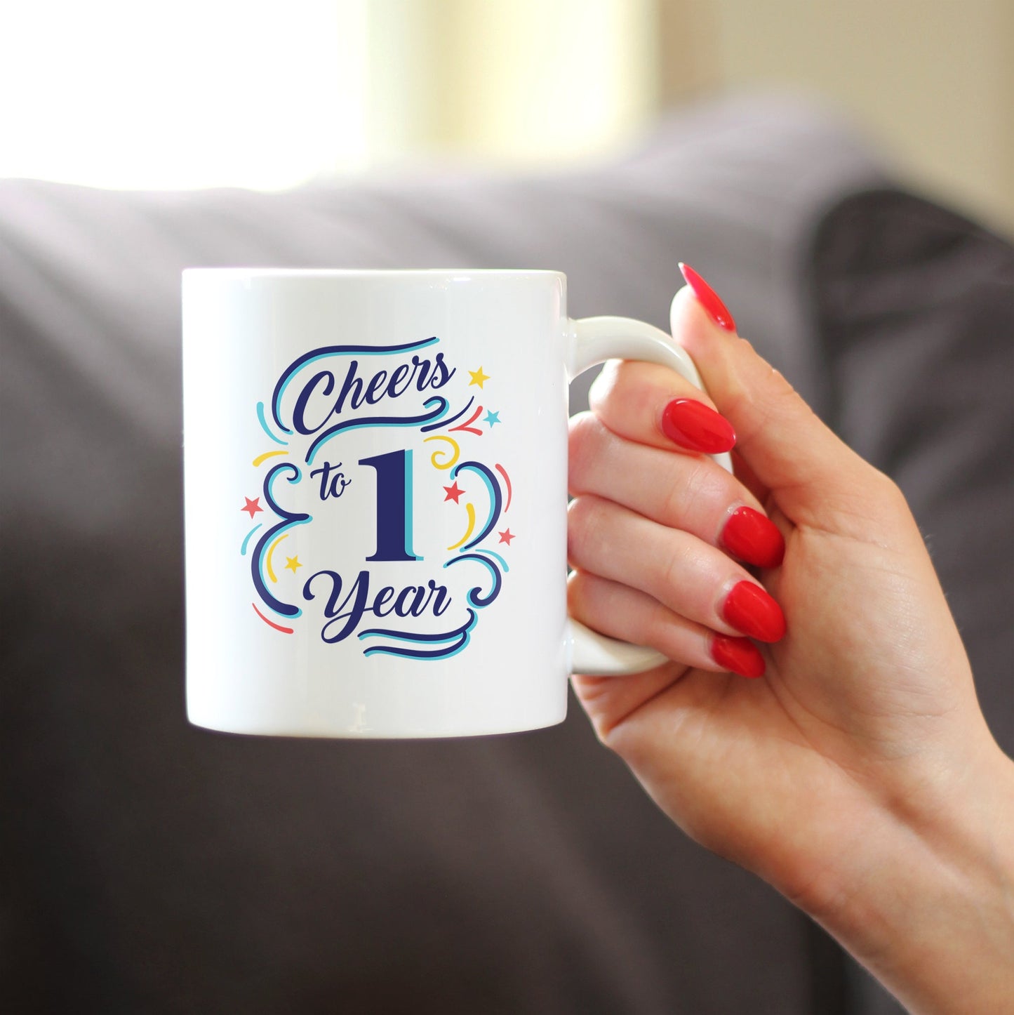 Cheers to 1 Year - Coffee Mug Gifts for Women & Men - 1st Anniversary Party Decor