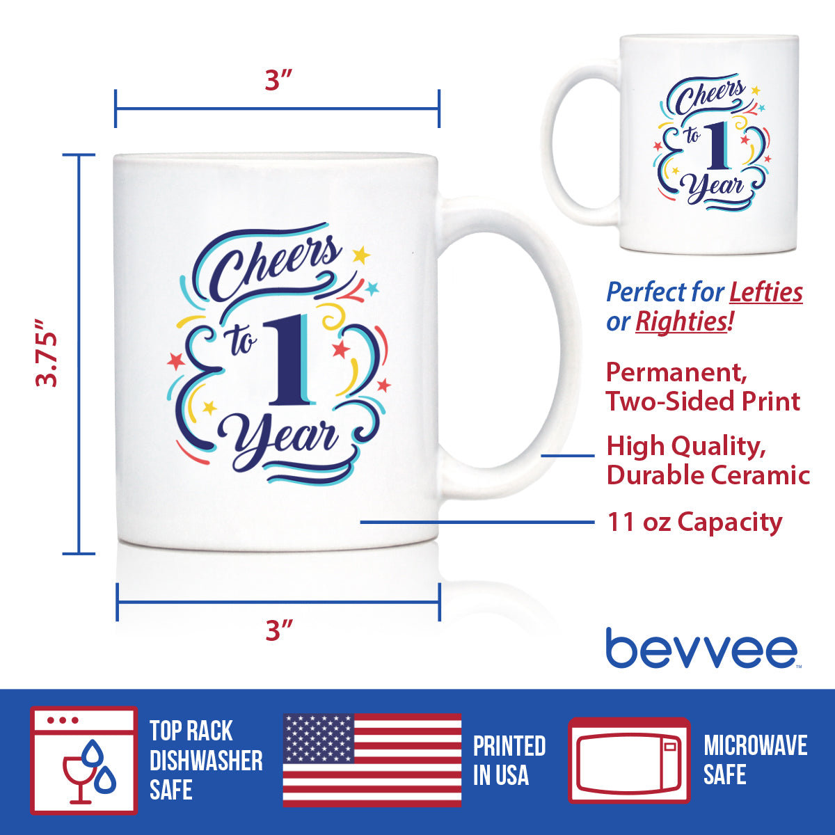 Cheers to 1 Year - Coffee Mug Gifts for Women & Men - 1st Anniversary Party Decor