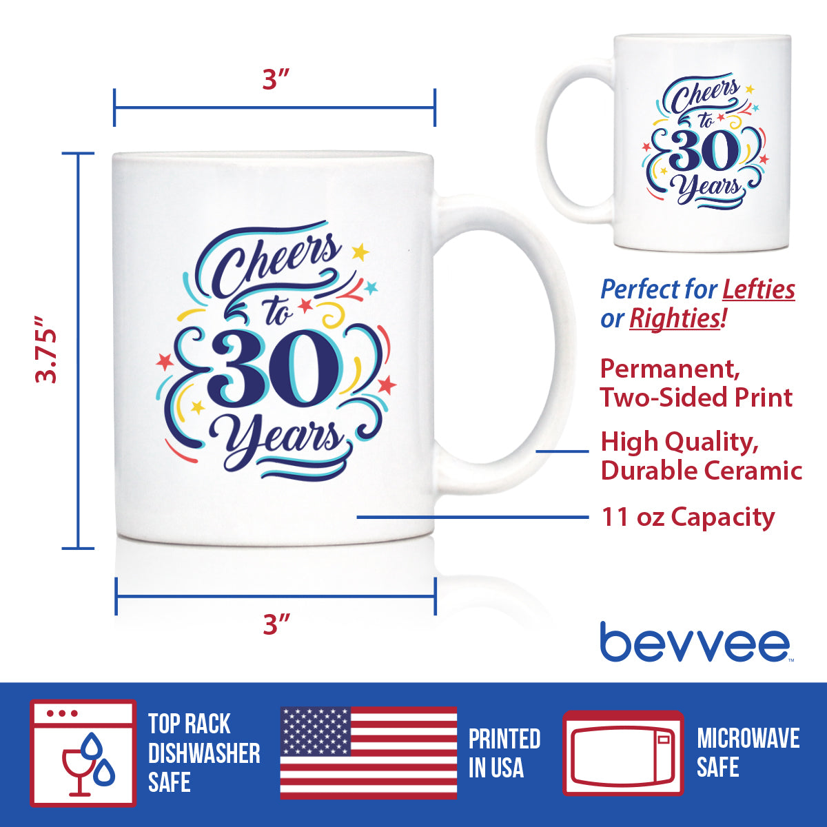 Cheers to 30 Years - Coffee Mug Gifts for Women & Men - 30th Anniversary Party Decor
