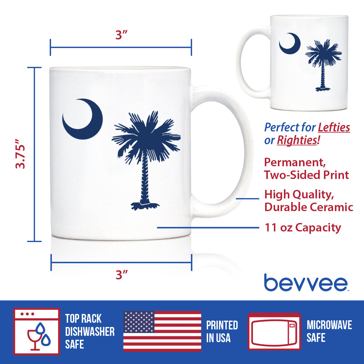 South Carolina Flag Coffee Mug - State Themed Drinking Decor and Gifts for South Carolinians