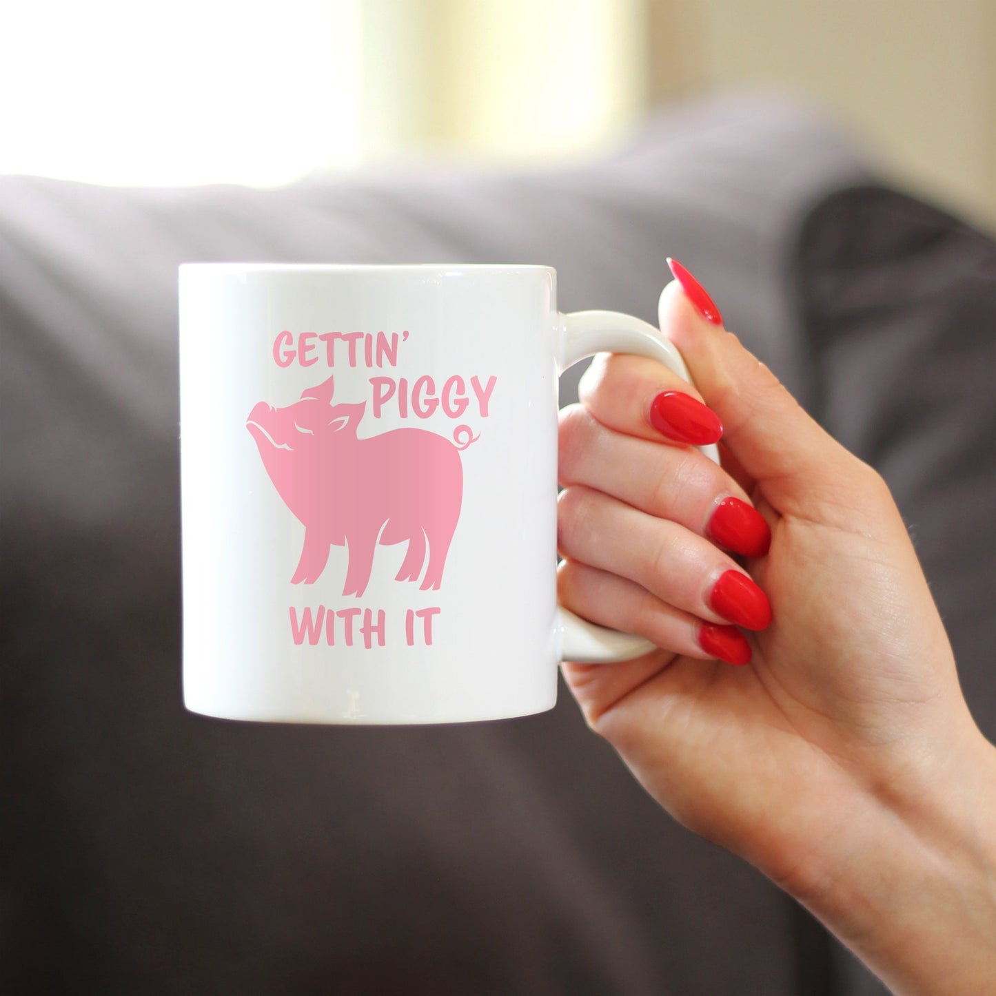 Gettin' Piggy With It - Cute Funny Pig Coffee Mug - Pig Gifts and Decor for Lovers of Piggies