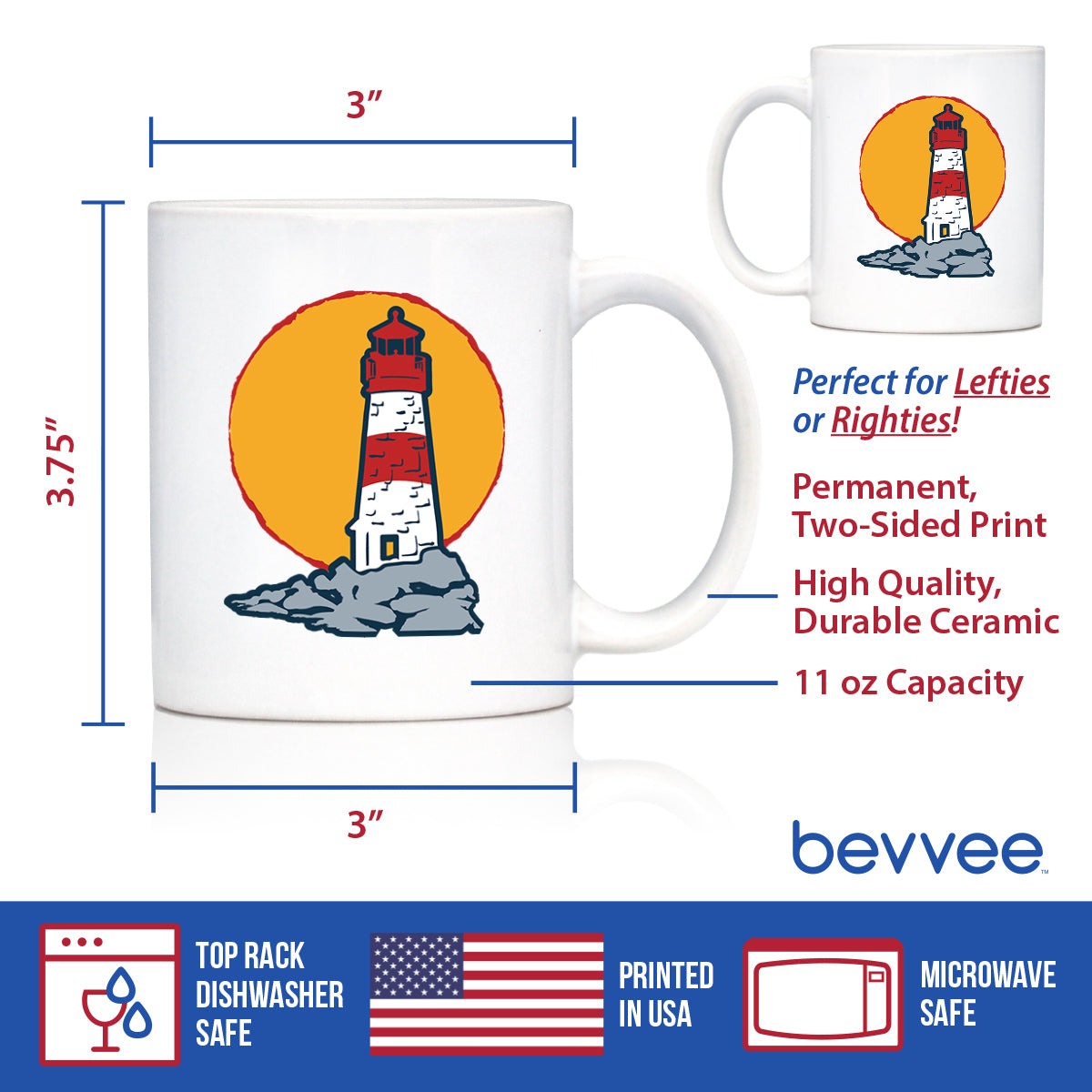 Lighthouse Coffee Mug Gifts for Women and Men - Nautical and Beach Coastal Decor