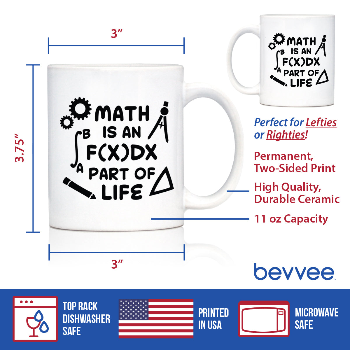 Math is an Integral Part of Life Coffee Mug - Funny Math Nerd or Teacher Gifts for Women & Men