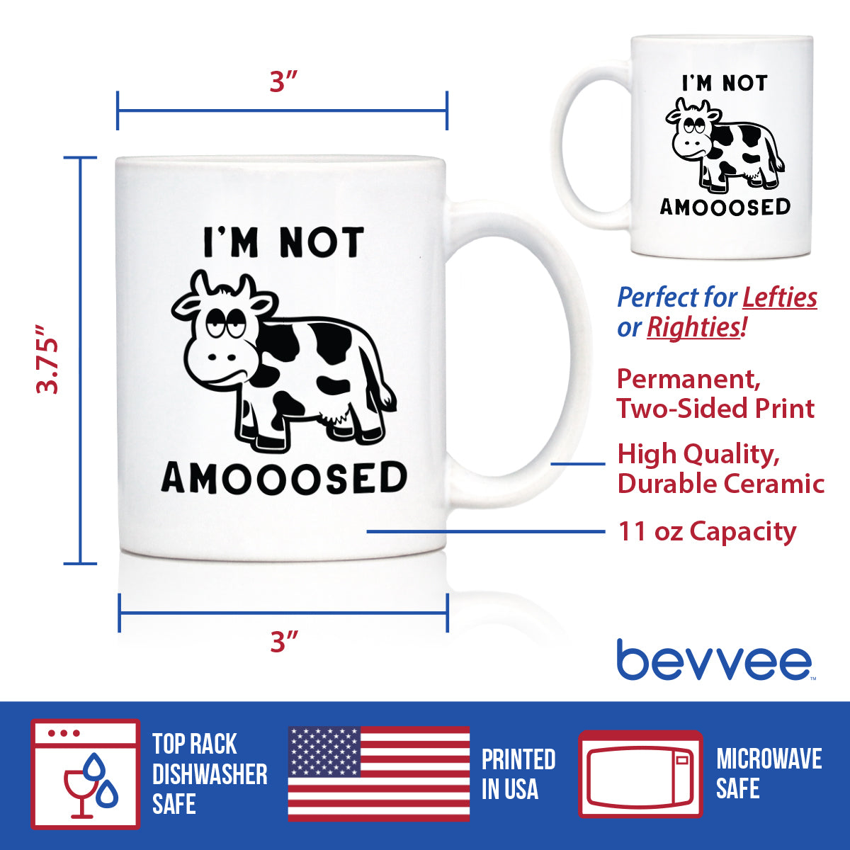 Not Amooosed - Cow Coffee Mug - Funny Cow Gifts and Decor