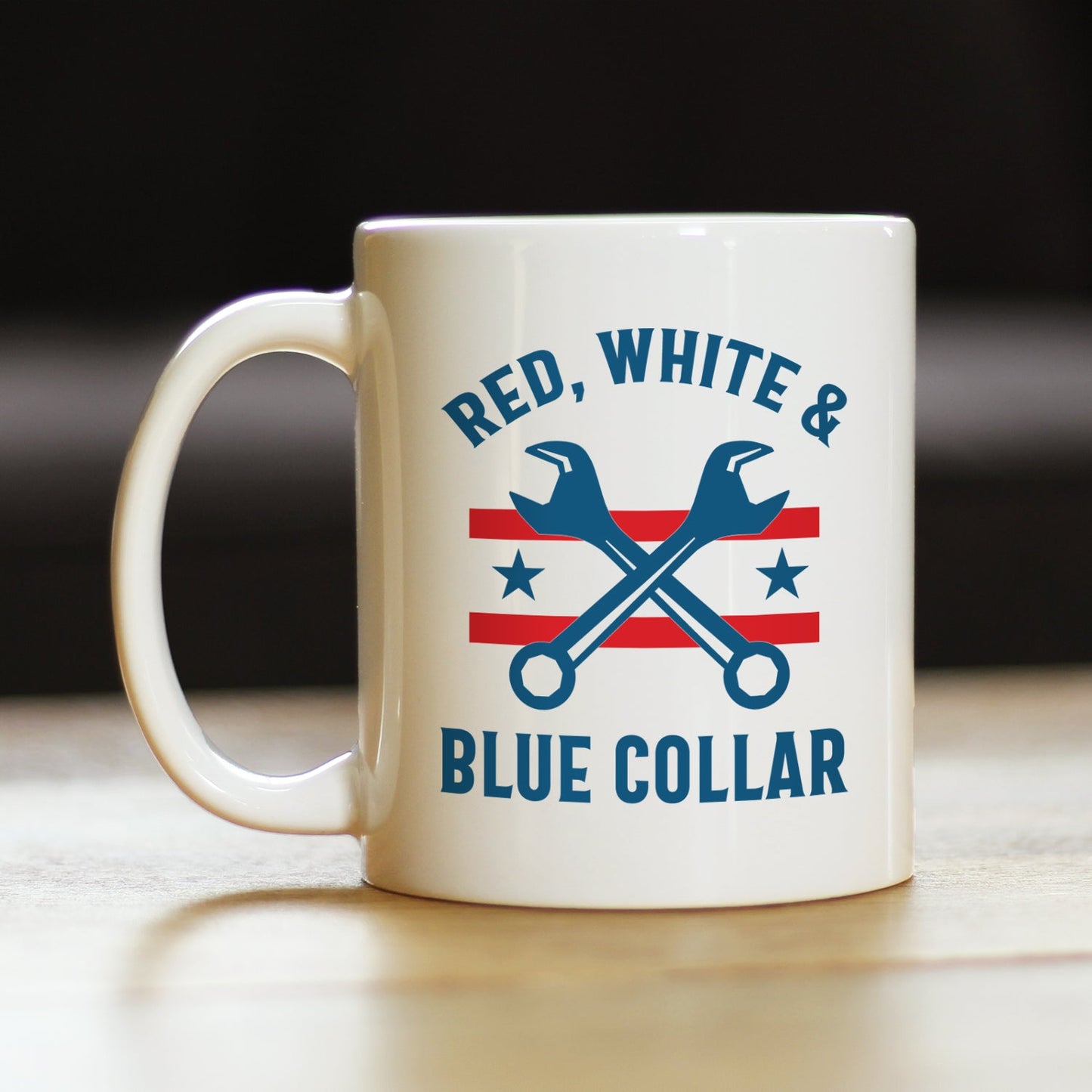 Red White & Blue Collar Coffee Mug Gifts for American Patriots White Ceramic Coffee Cup