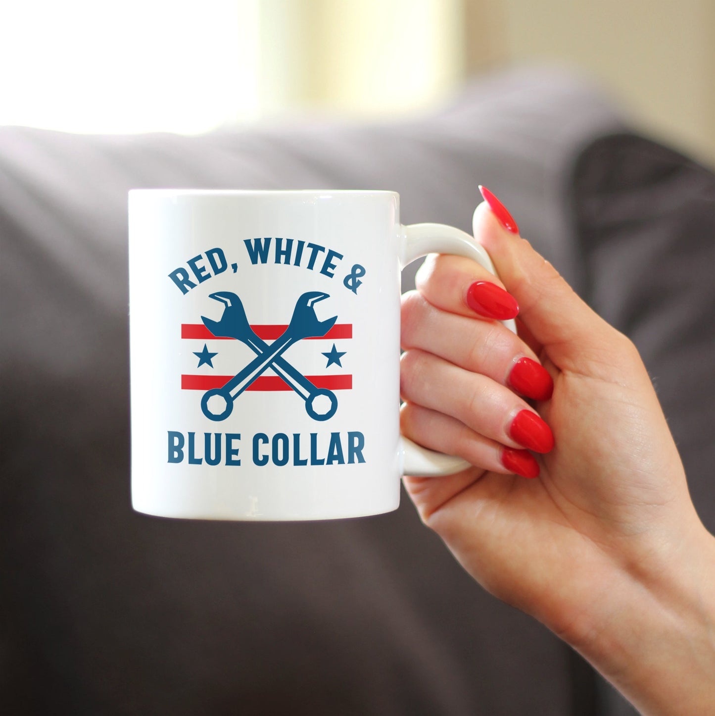 Red White & Blue Collar Coffee Mug Gifts for American Patriots White Ceramic Coffee Cup
