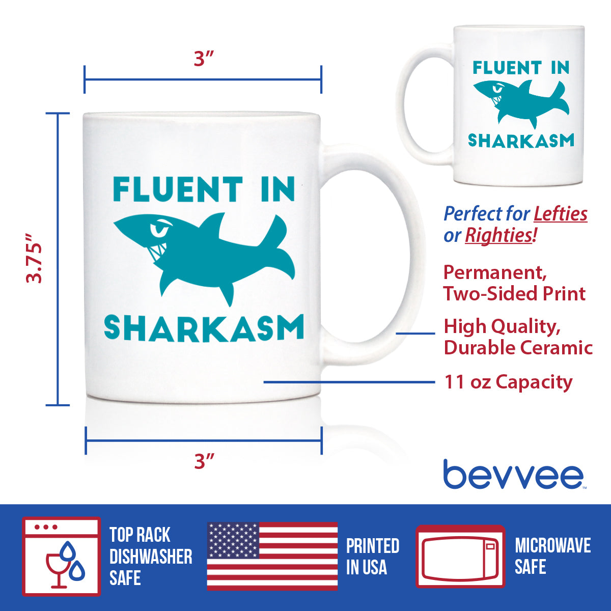 Fluent in Sharkasm - Shark Coffee Mug - Cute Funny Gifts for Sarcastic Moms or Dad Joke Lovers