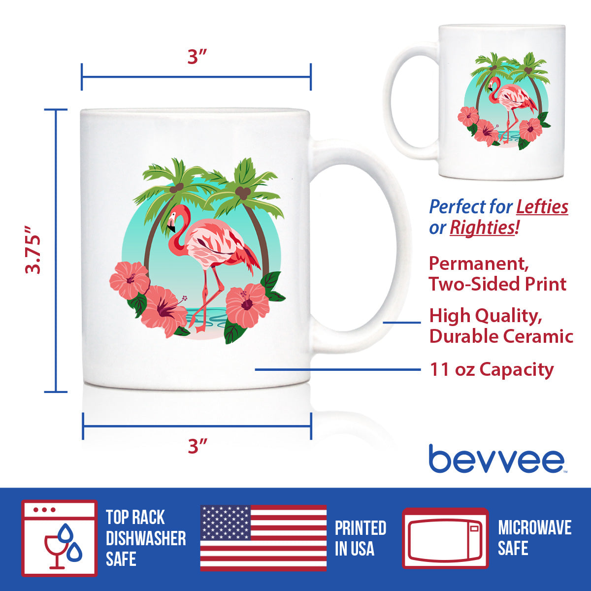 Tropical Flamingo Coffee Mug - Flamingo Gifts & Decor - Large 15oz & 11oz White Ceramic Mugs
