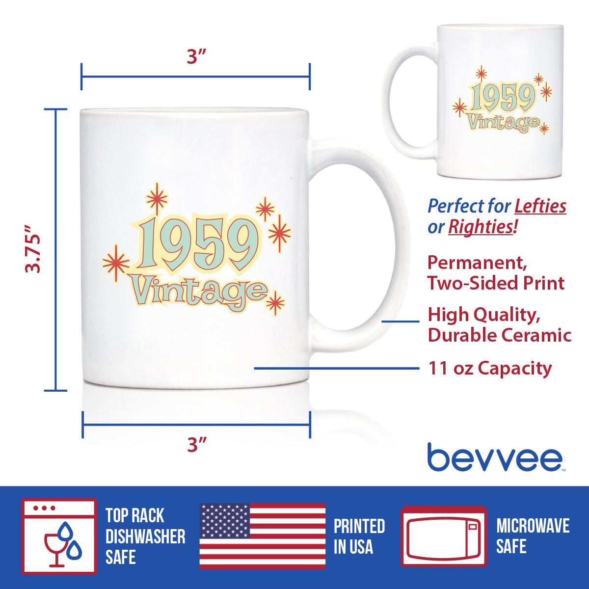 Vintage 1959 - Fun 66th Birthday Coffee Mug Gifts for Men & Women Turning 66 - Retro Coffee Cups