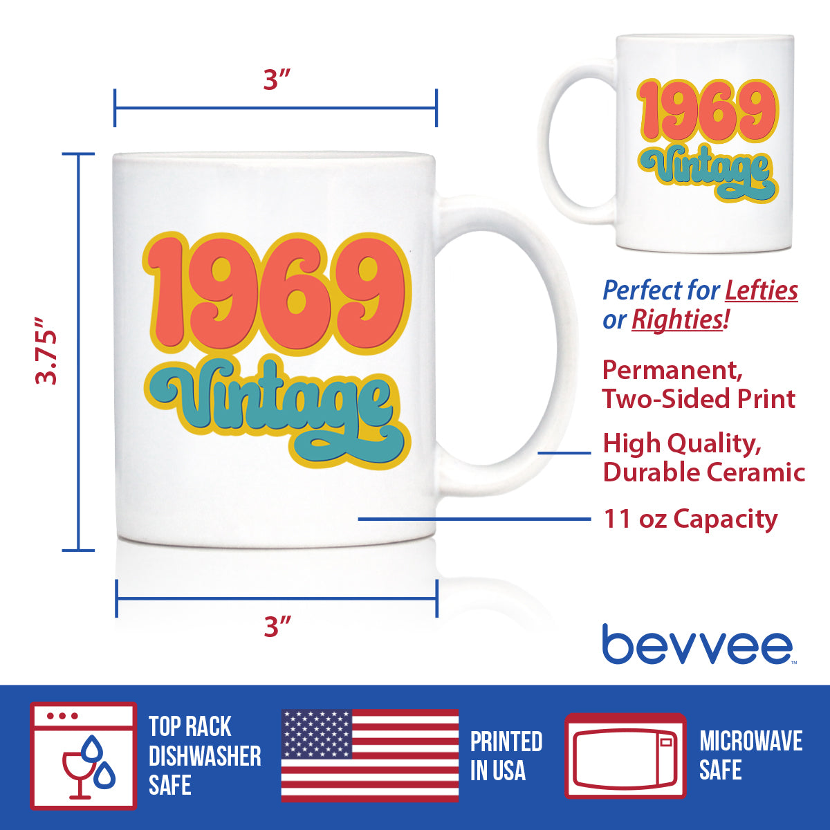 Vintage 1969 - Fun 56th Birthday Coffee Mug Gifts for Men & Women Turning 56 - Retro Coffee Cups