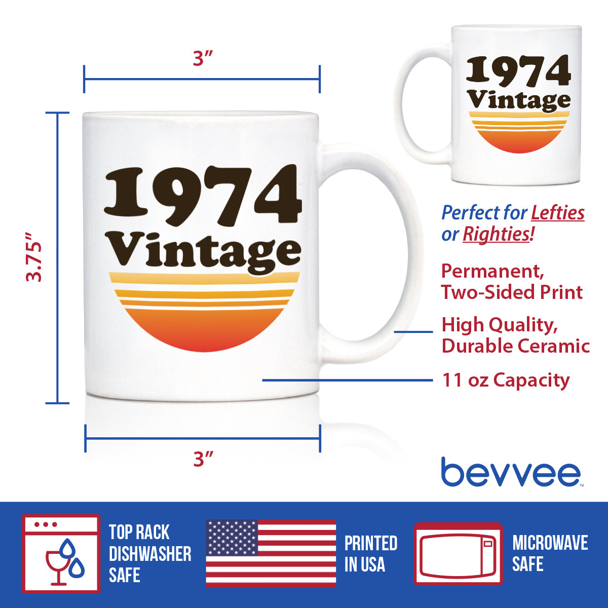 Vintage 1974 - Fun 51st Birthday Coffee Mug Gifts for Men & Women Turning 51 - Retro Coffee Cups