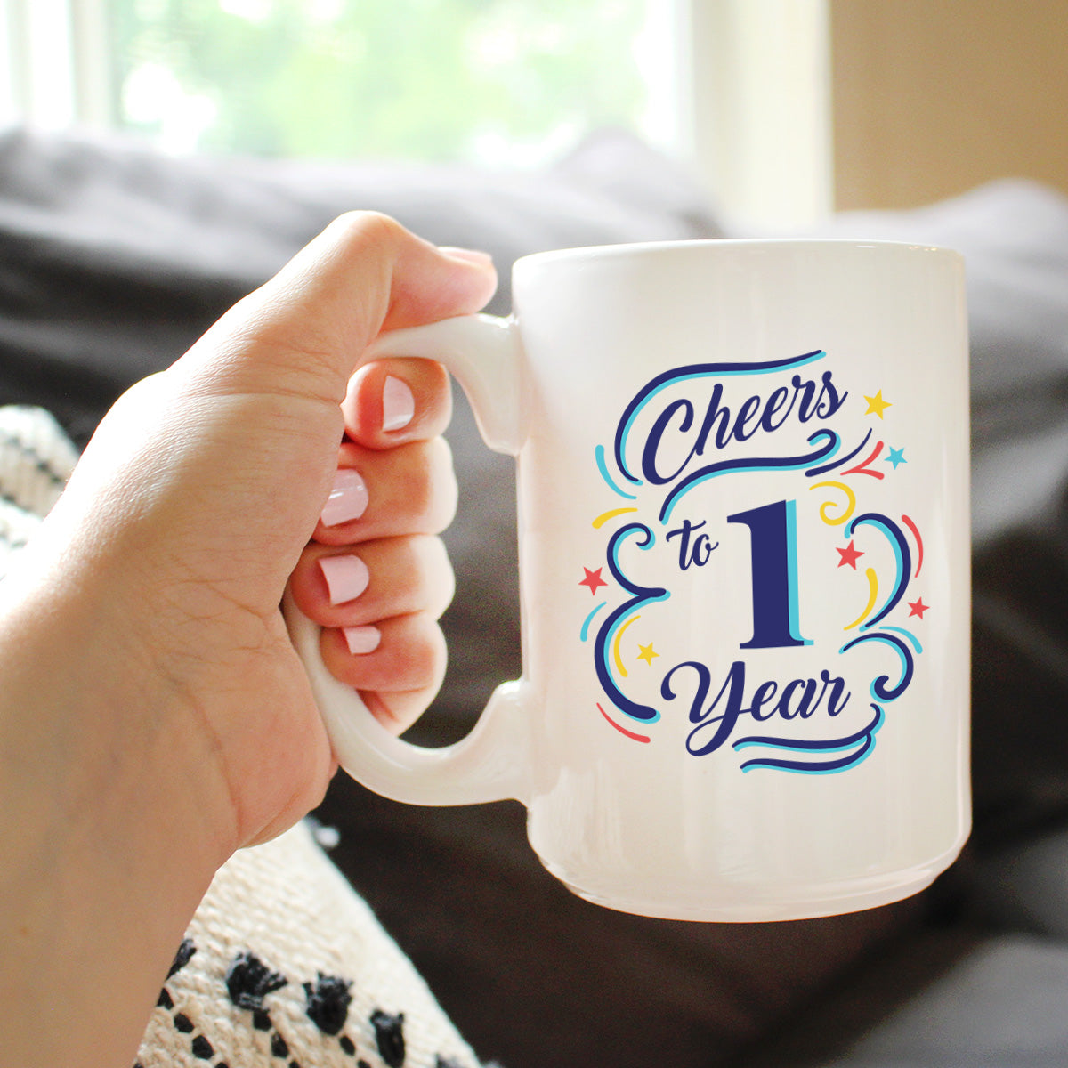 Cheers to 1 Year - Coffee Mug Gifts for Women & Men - 1st Anniversary Party Decor