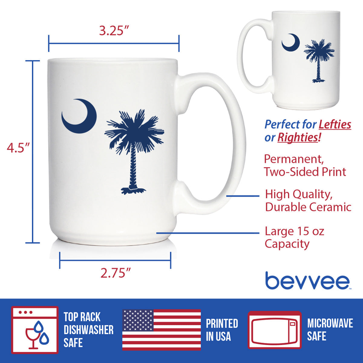 South Carolina Flag Coffee Mug - State Themed Drinking Decor and Gifts for South Carolinians