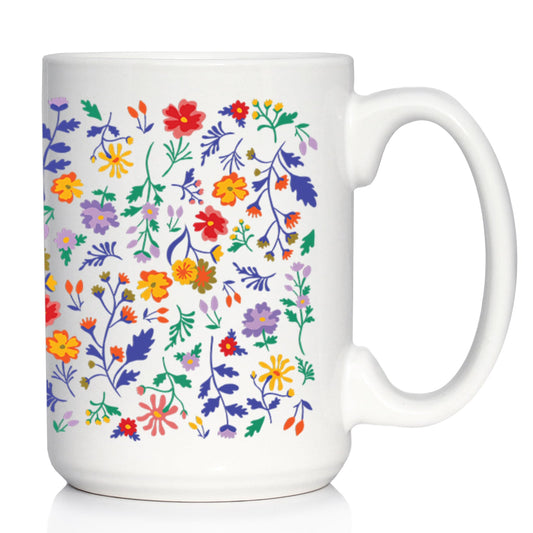 Spring Floral Coffee Mug Flower Gifts for Women White Ceramic Coffee Cup