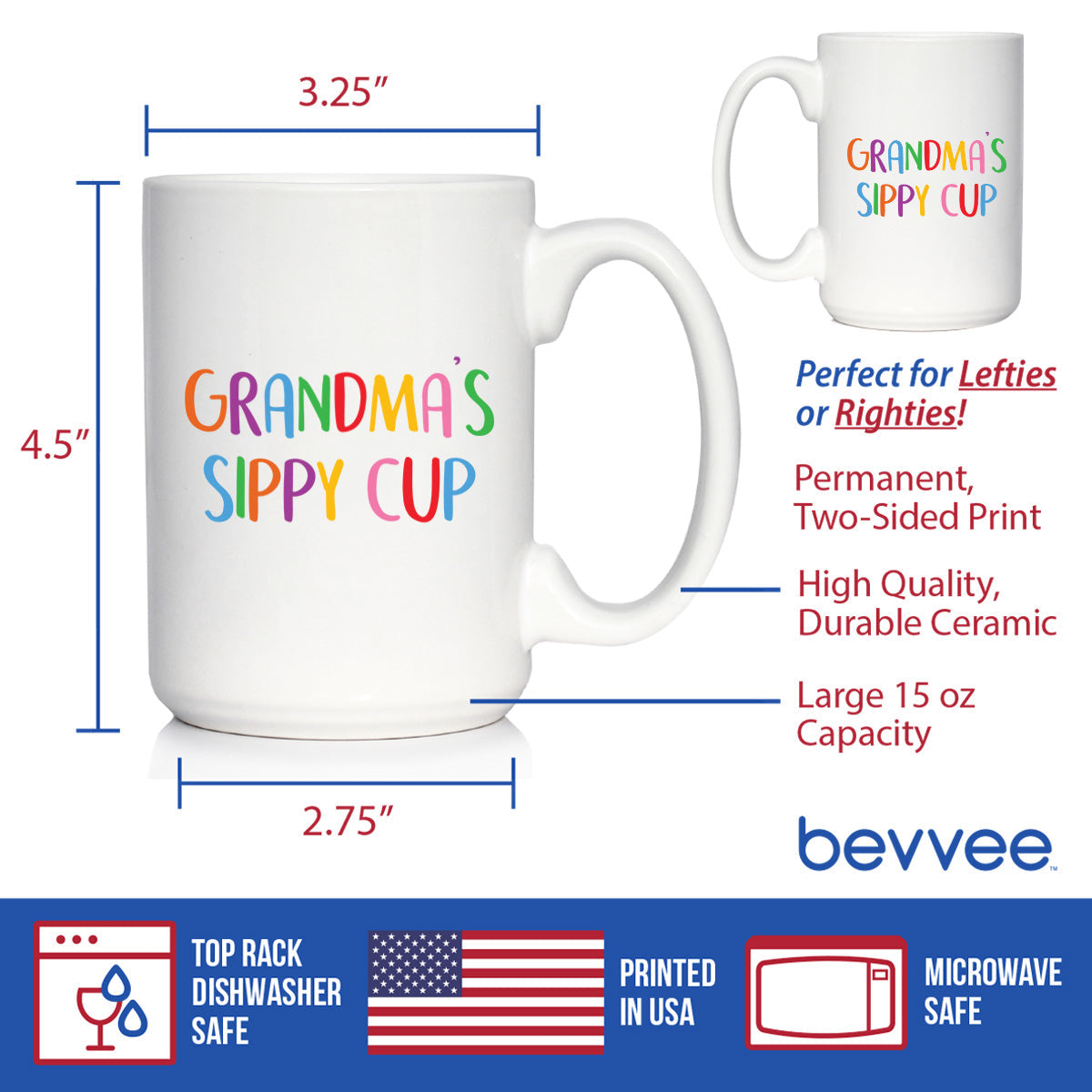 Grandma's Sippy Cup - Coffee Mug Gift for Grandmothers - Cute Birthday Cups