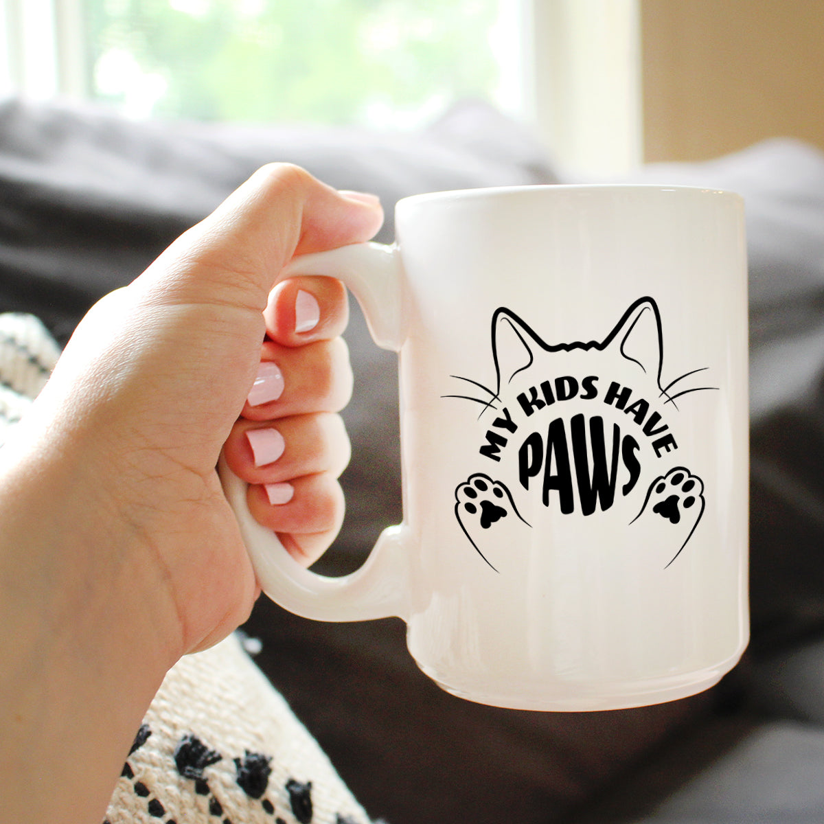 Kids Have Paws Cat Coffee Mug Gifts for Cat People White Ceramic Coffee Cup