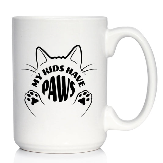 Kids Have Paws Cat Coffee Mug Gifts for Cat People White Ceramic Coffee Cup