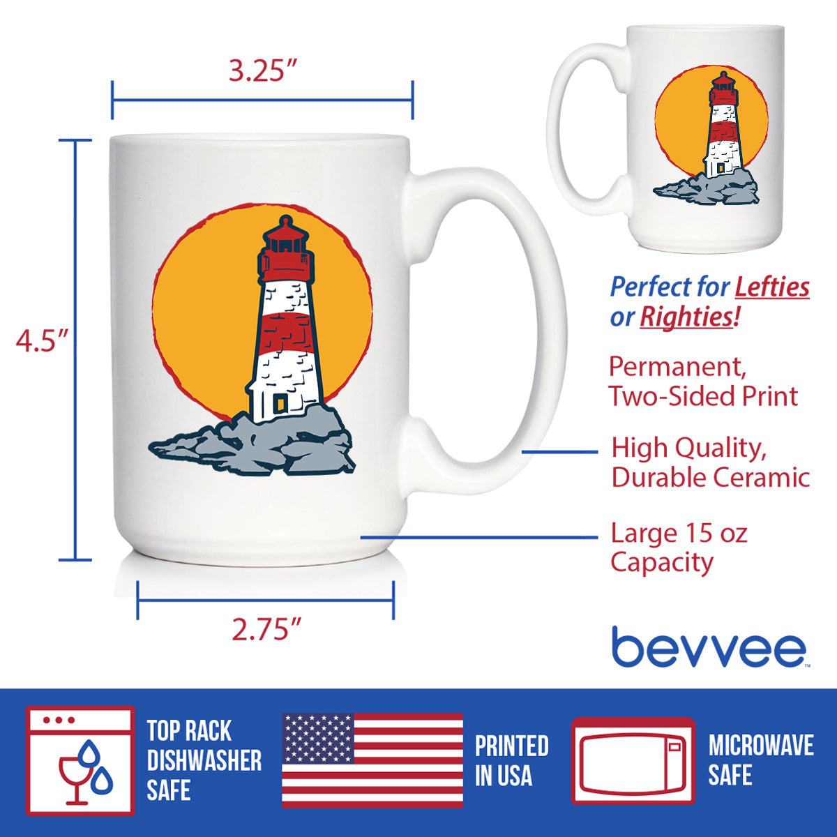 Lighthouse Coffee Mug Gifts for Women and Men - Nautical and Beach Coastal Decor