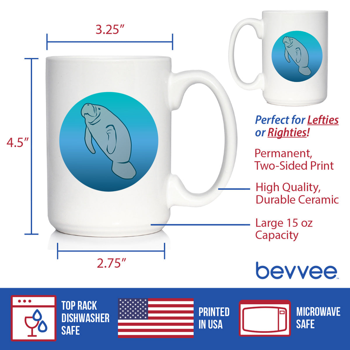 Manatee Coffee Mug - Cute Ocean Animals Themed Decor and Gifts for Sea Creature Lovers