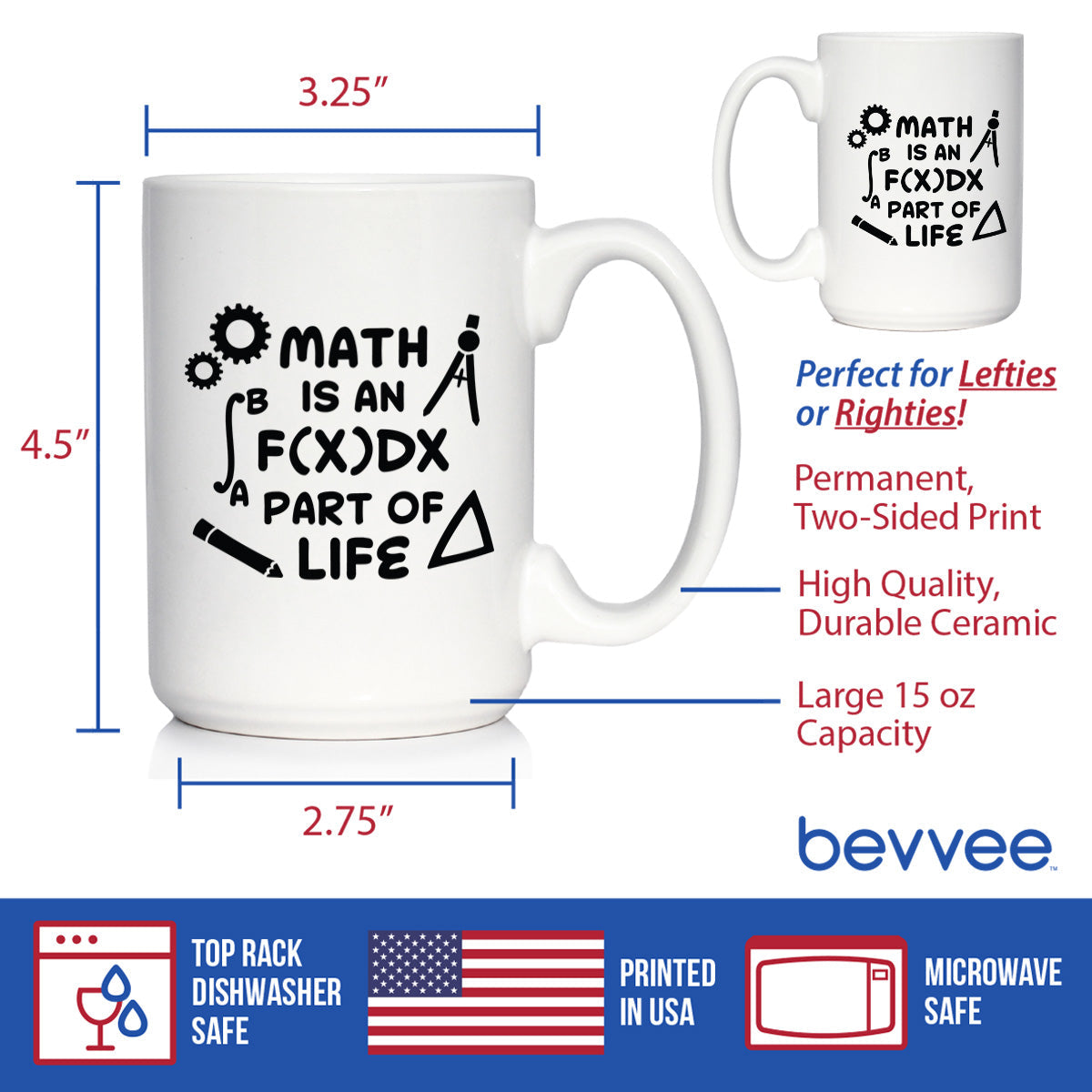 Math is an Integral Part of Life Coffee Mug - Funny Math Nerd or Teacher Gifts for Women & Men