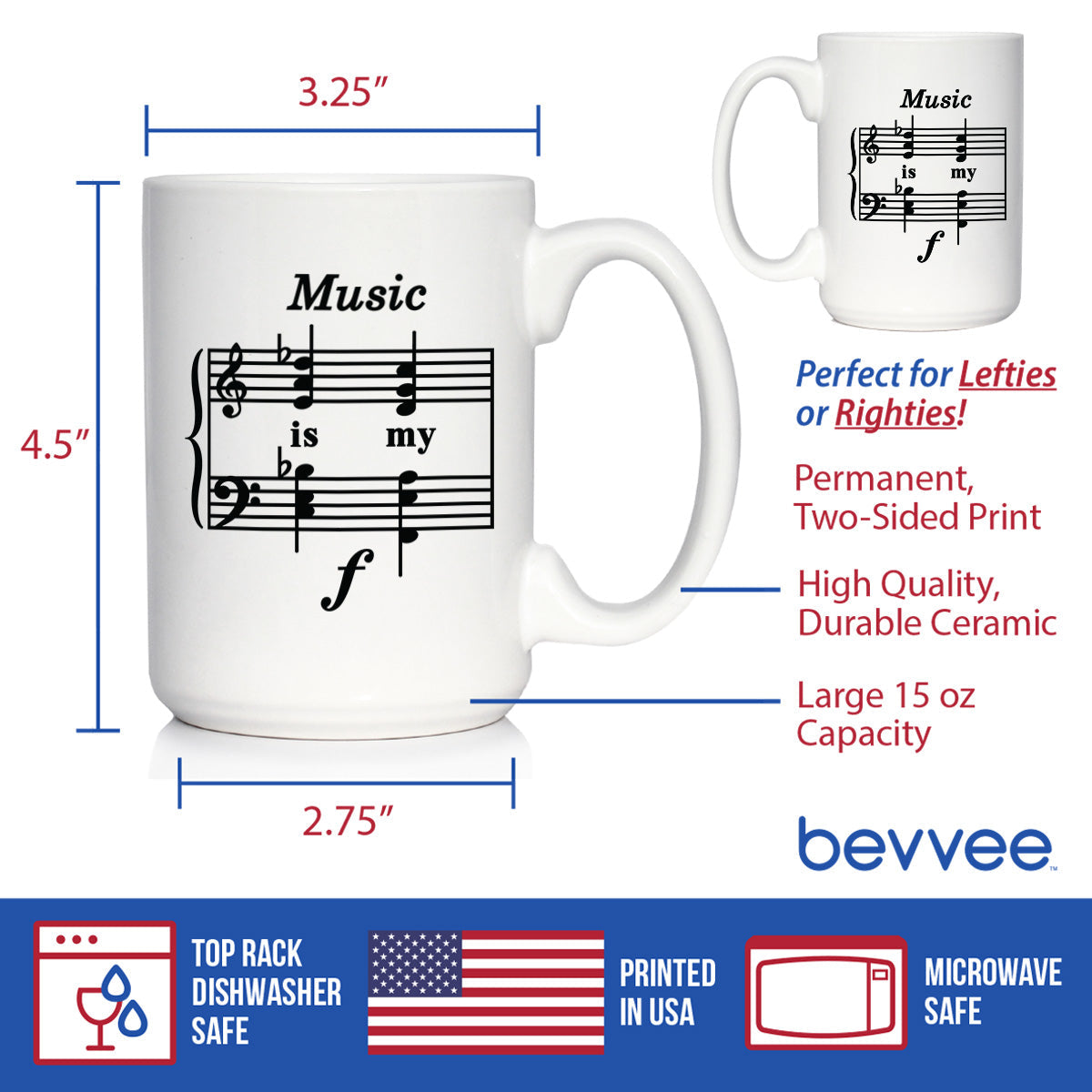 Music Is My Forte Coffee Mug - Funny Musician Gifts and Musical Accessories