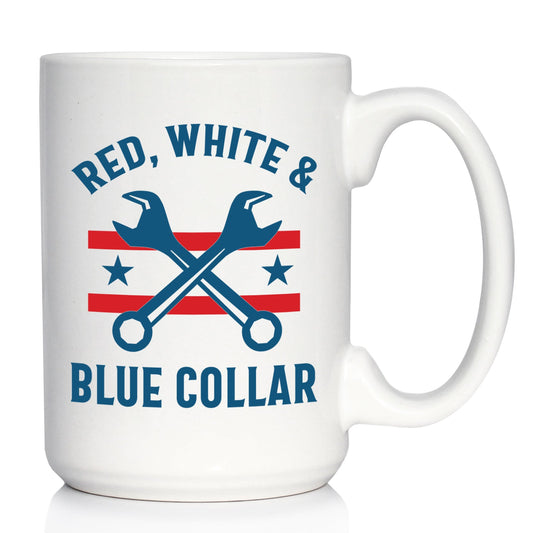 Red White & Blue Collar Coffee Mug Gifts for American Patriots White Ceramic Coffee Cup