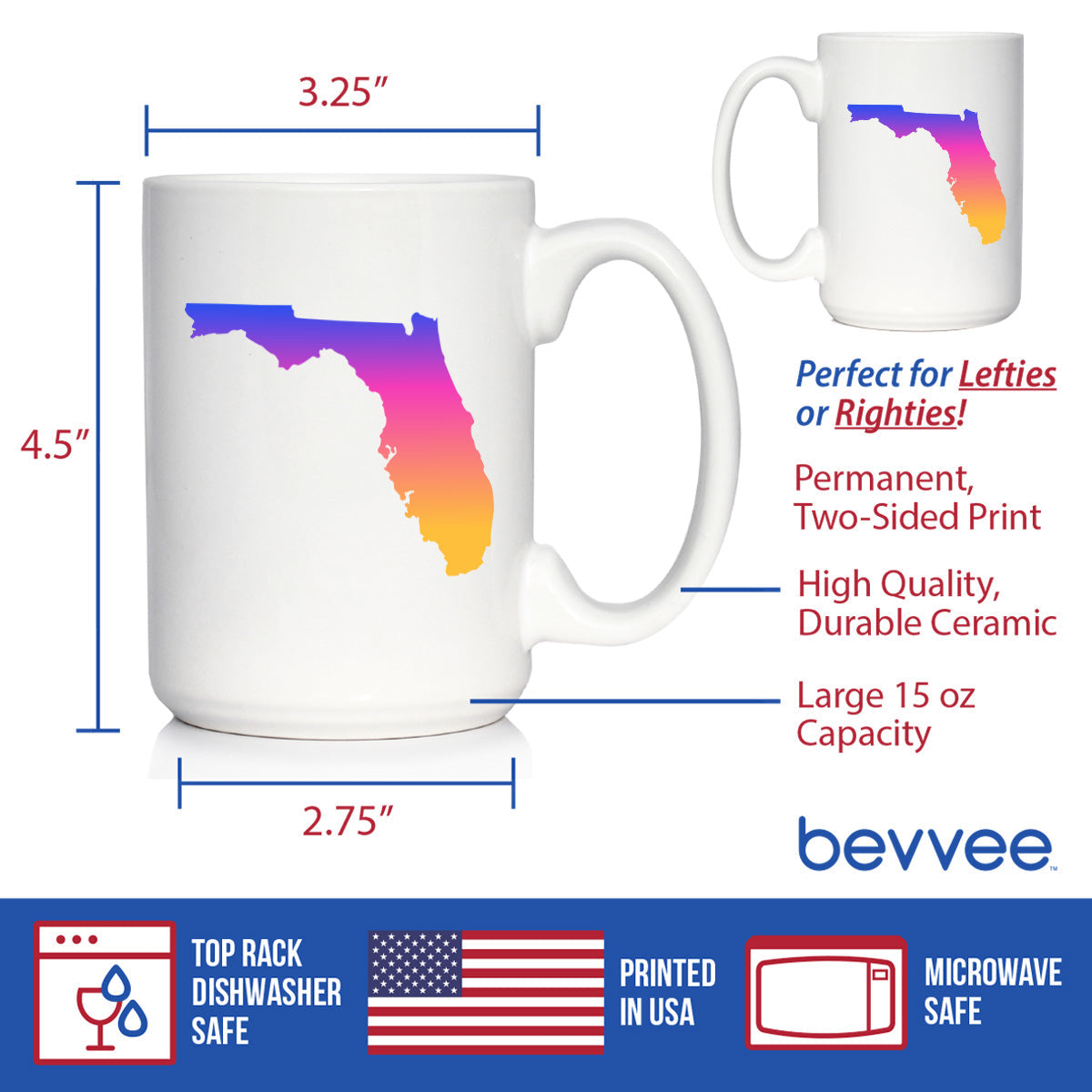 Florida State Outline Coffee Mug - State Themed Drinking Decor and Gifts for Floridian Women & Men