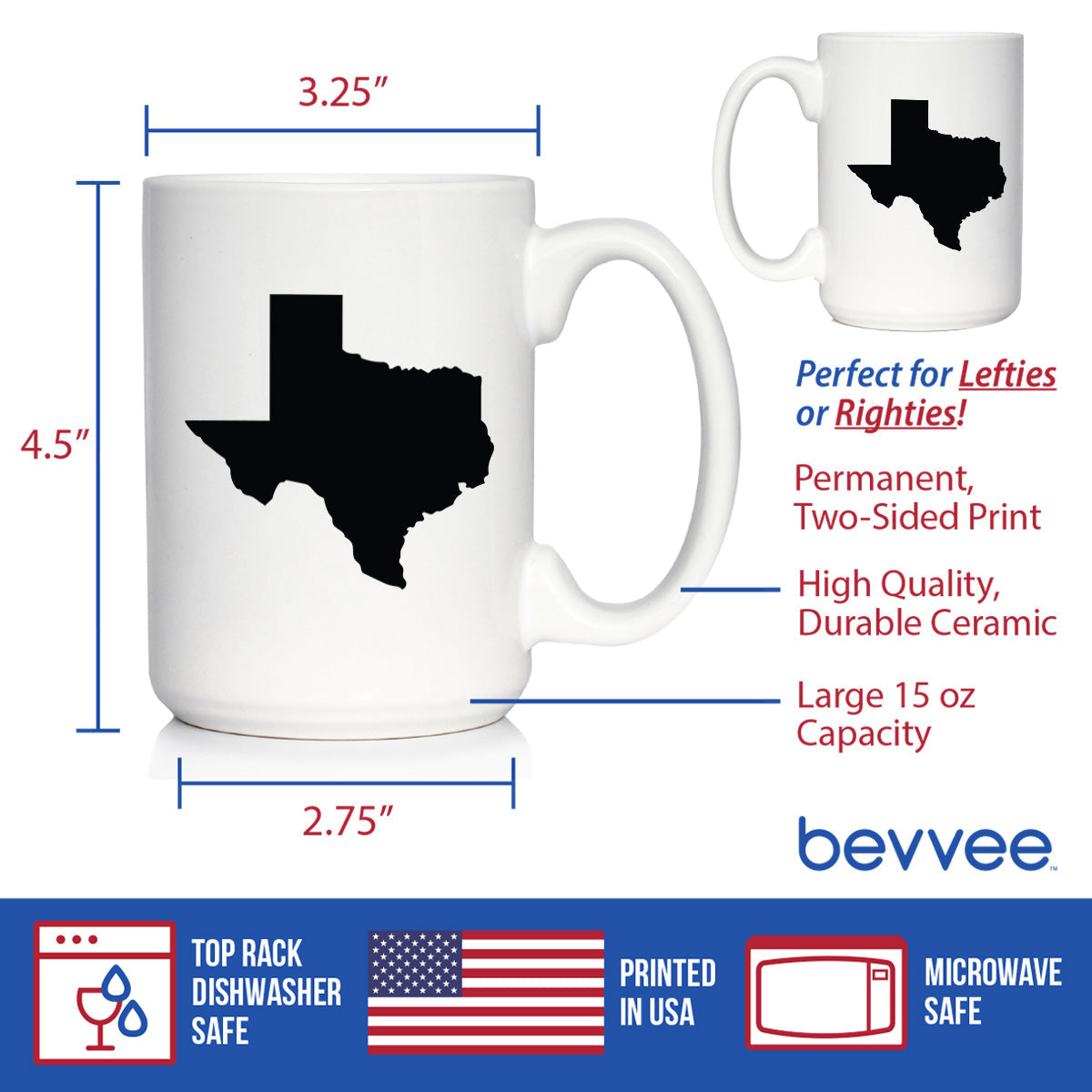 Texas State Outline Coffee Mug - State Themed Drinking Decor and Gifts for Texans