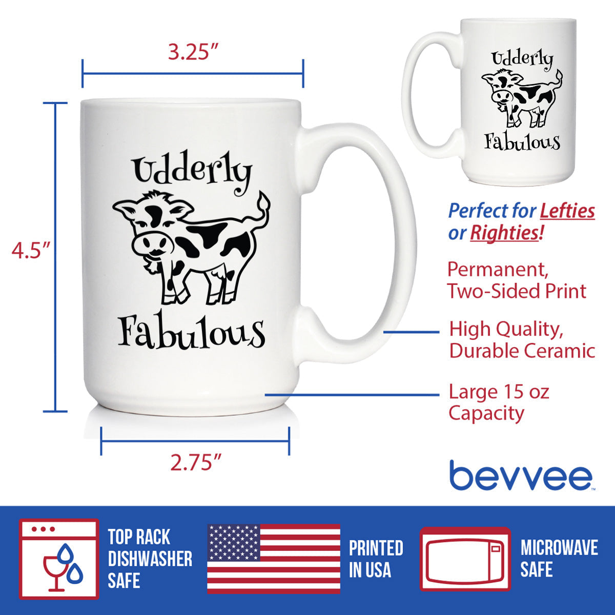 Udderly Fabulous - Cow Coffee Mug - Funny Cow Gifts & Decor