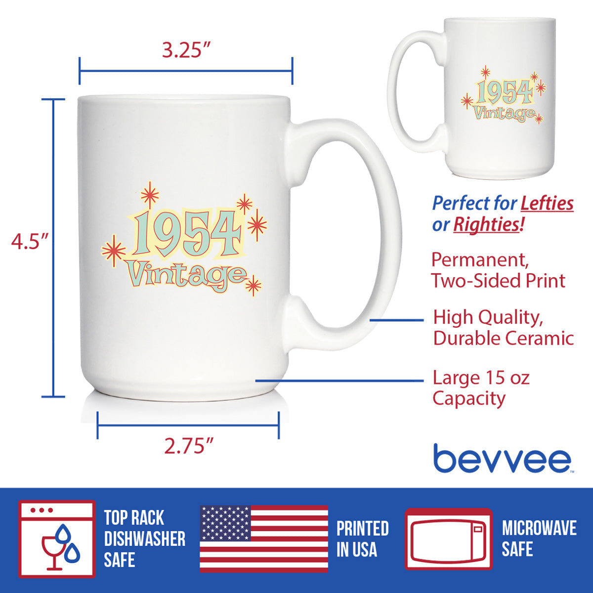 Vintage 1954 - Fun 71st Birthday Coffee Mug Gifts for Men & Women Turning 71 - Retro Coffee Cups