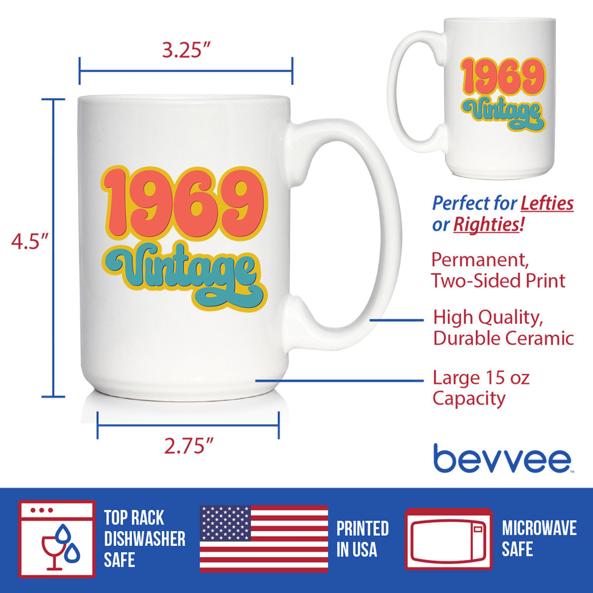 Vintage 1969 - Fun 56th Birthday Coffee Mug Gifts for Men & Women Turning 56 - Retro Coffee Cups