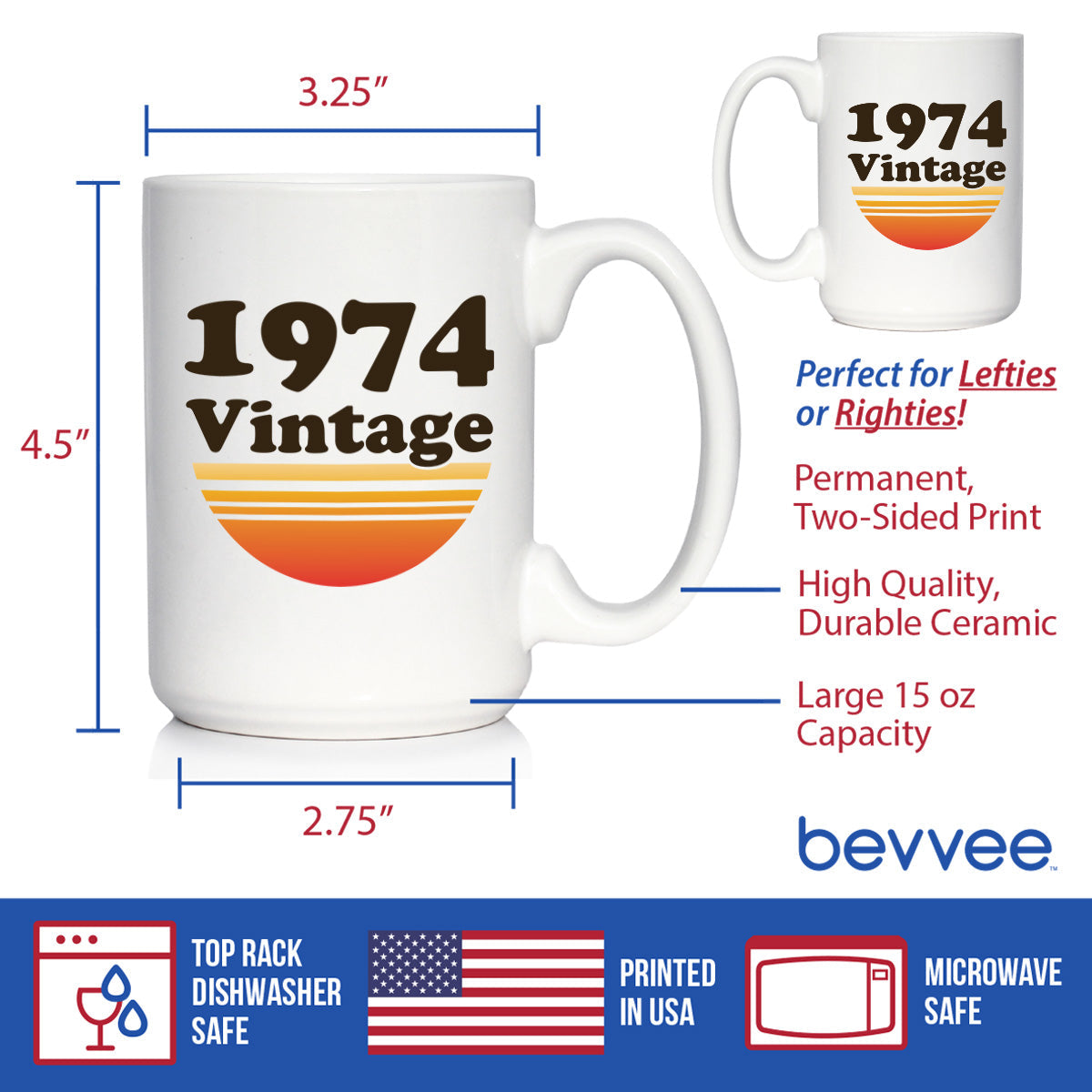 Vintage 1974 - Fun 51st Birthday Coffee Mug Gifts for Men & Women Turning 51 - Retro Coffee Cups