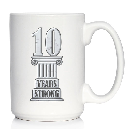 10 Years Strong Coffee Mug Gifts 10th Anniversary Party Decor White Ceramic Coffee Cup