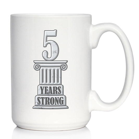 5 Years Strong Coffee Mug Gifts 5th Anniversary Party Decor White Ceramic Coffee Cup