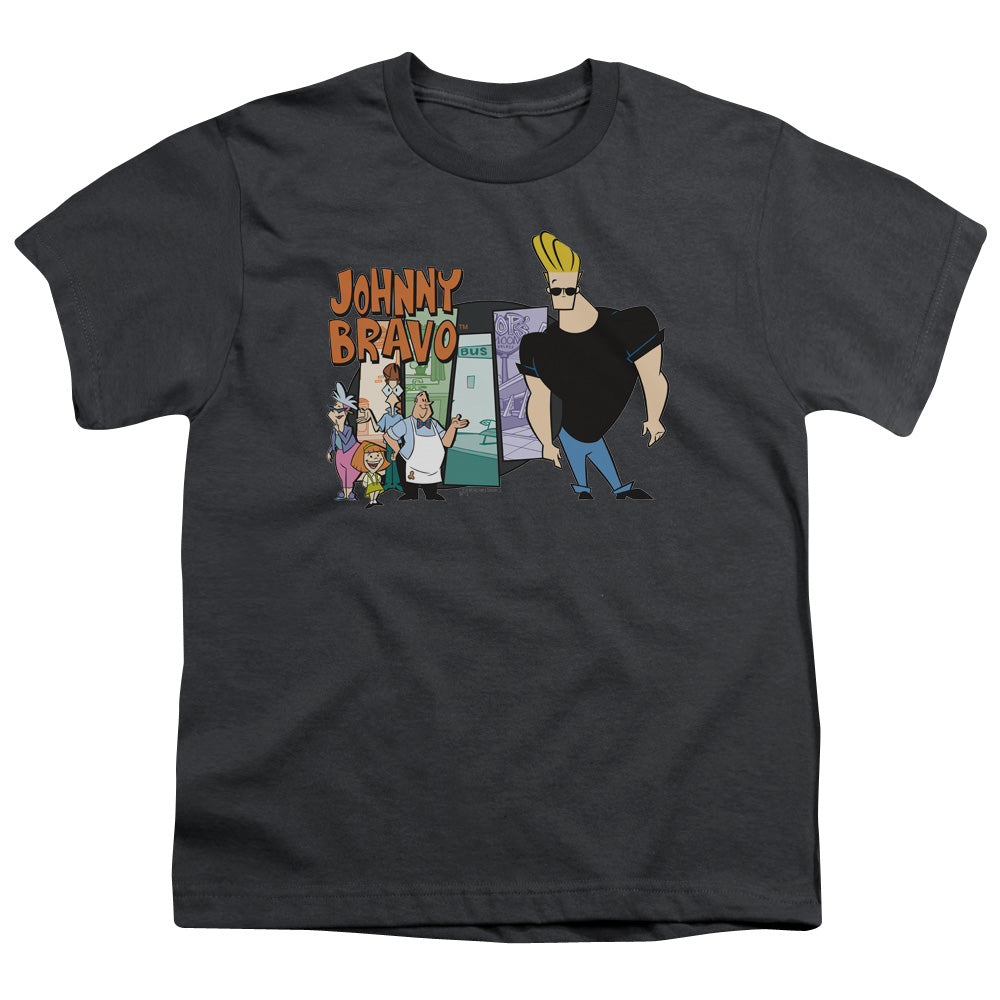 Johnny Bravo Johnny & Friends Kids Youth T Shirt Charcoal Officially Licensed