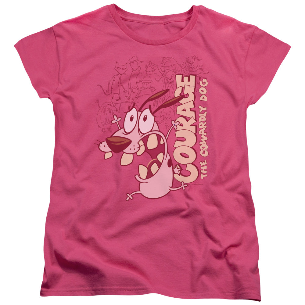 Courage the Cowardly Dog Running Scared Womens T Shirt Hot Pink Officially Licensed