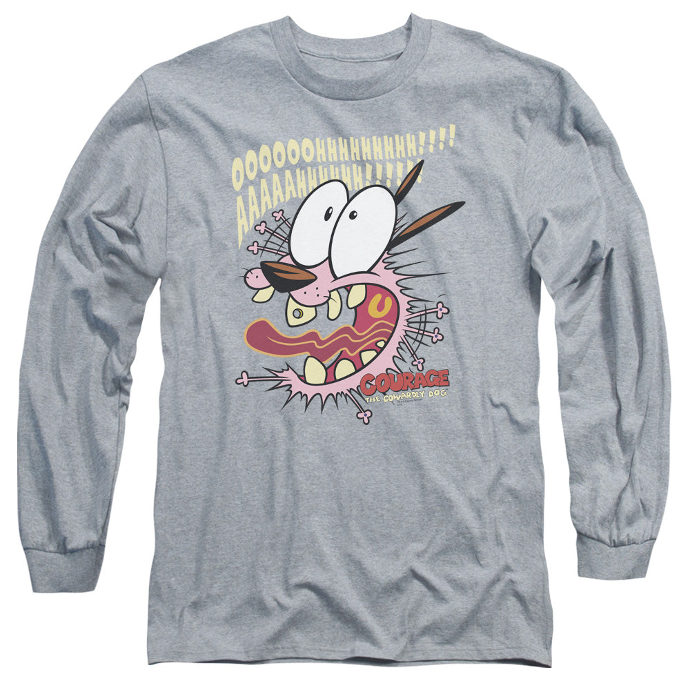 Courage The Cowardly Dog Scaredy Dog Mens Long Sleeve Shirt Athletic Heather Officially Licensed Officially Licensed