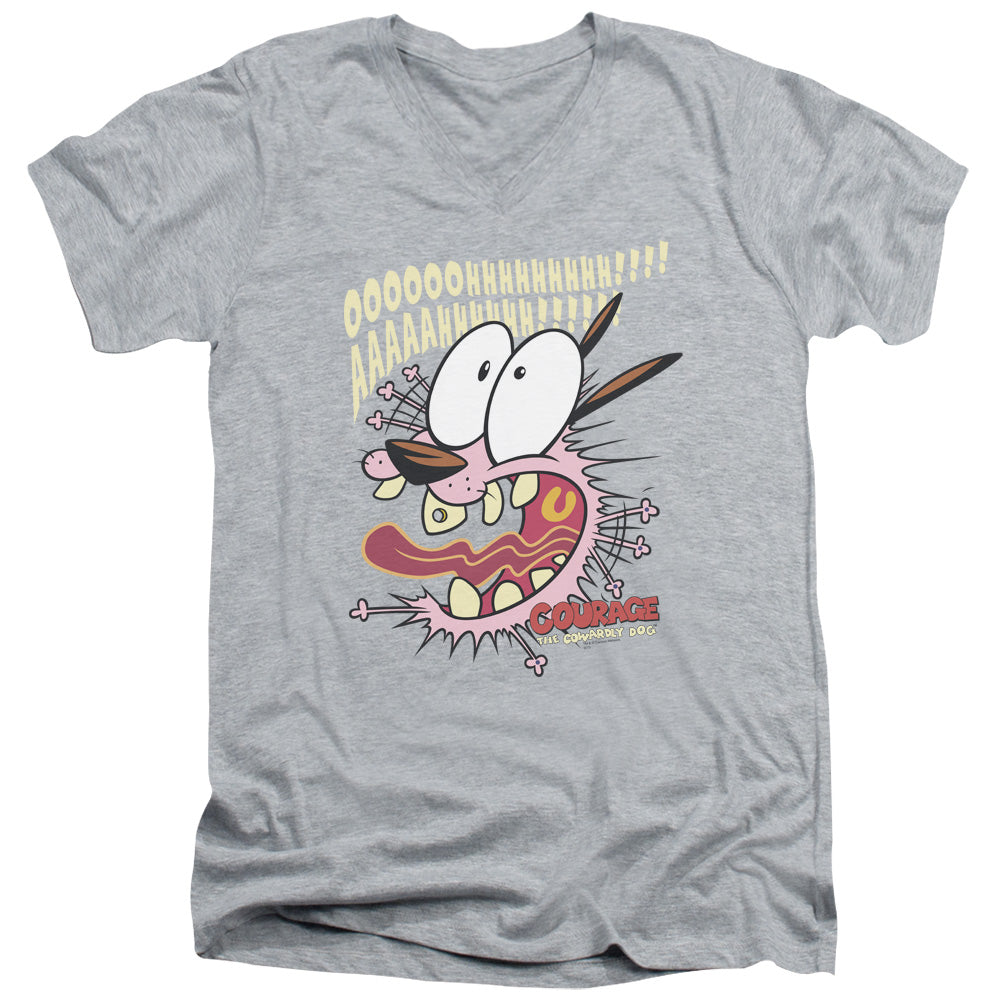Courage the Cowardly Dog Scaredy Dog Mens Slim Fit V-Neck T Shirt Athletic Heather Officially Licensed