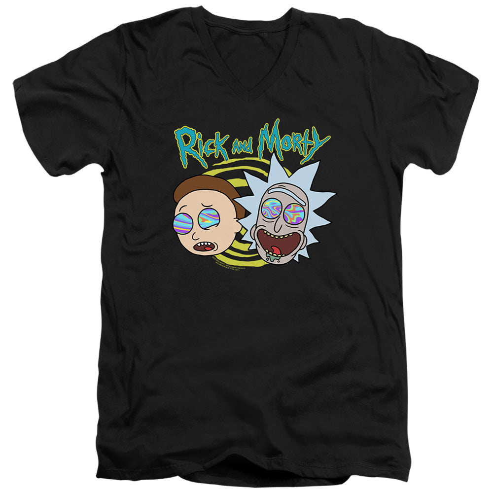 Rick And Morty Blown Minds Mens Slim Fit V-Neck T Shirt Black Officially Licensed