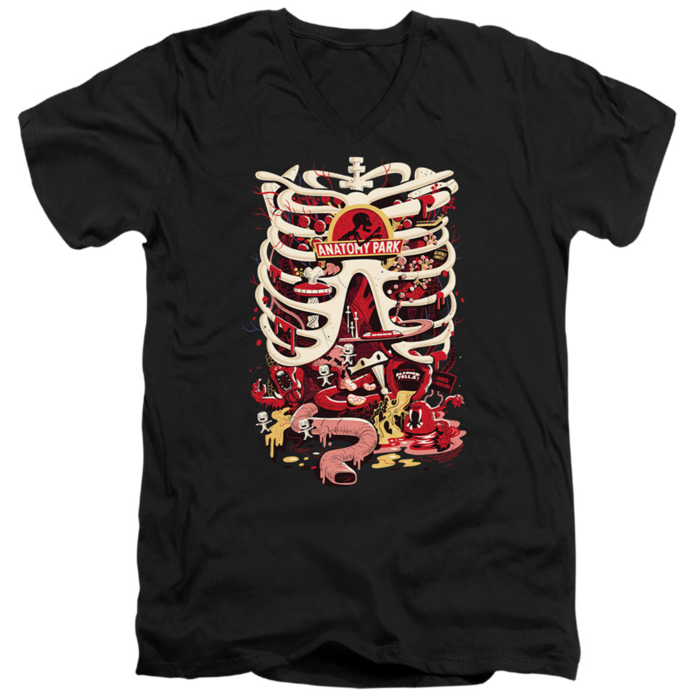 Rick And Morty Anatomy Park Logo Mens Slim Fit V-Neck T Shirt Black Officially Licensed
