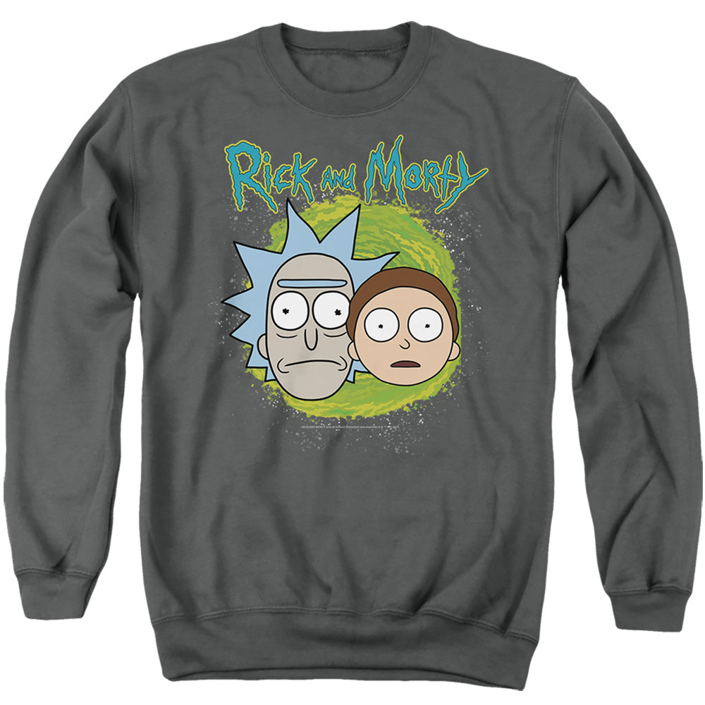 Rick And Morty Floating Heads Mens Crewneck Sweatshirt Charcoal